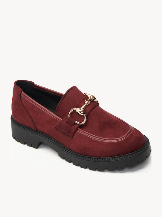 Bordeaux Suede Damen Mokassins Goldene Metallische Akzent
