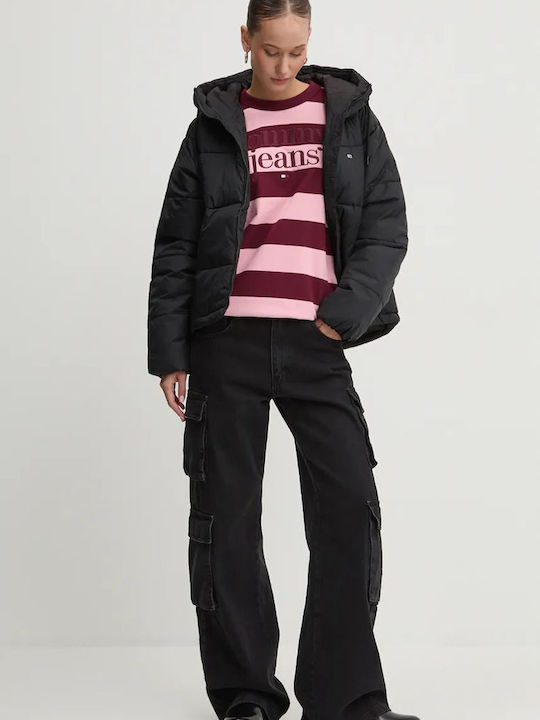 Κοντό Γυναικείο Puffer Μπουφάν για Χειμώνα Black