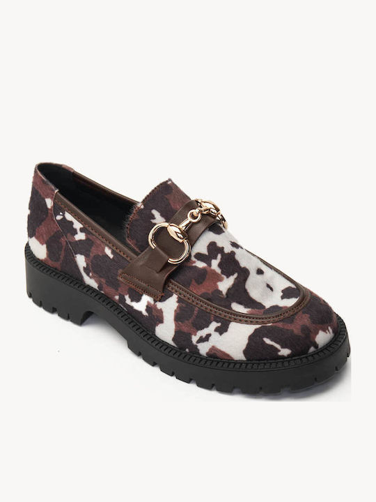 Loafers Din Piele Sintetică Cu Imprimeu Vacă Și Detaliu Metalic Auriu