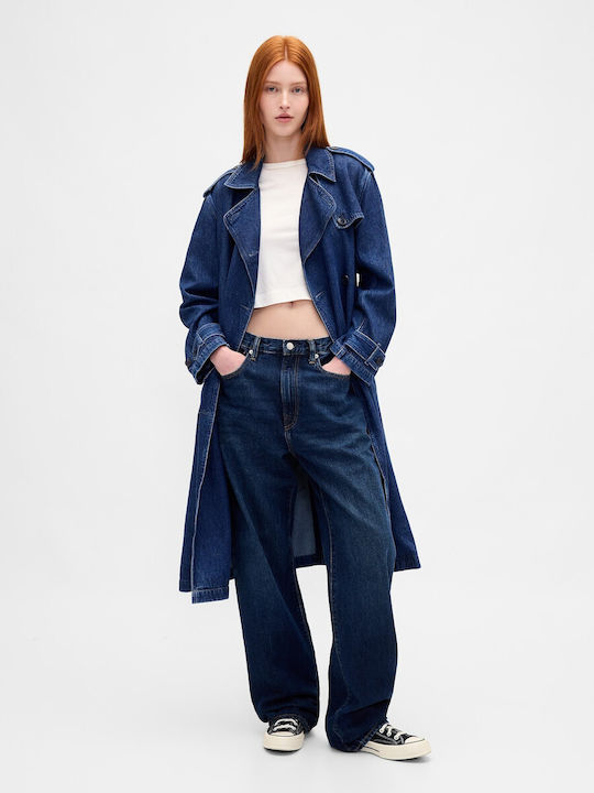 Damen Dark Indigo Blue Trenchcoat