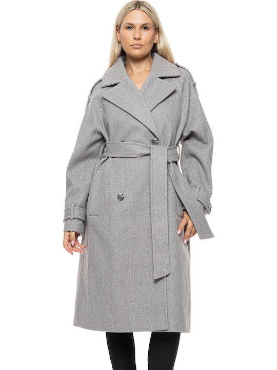 Damen Grey Mantel mit Knöpfen
