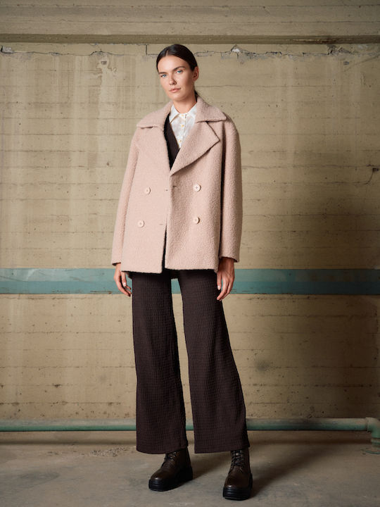 Women's Beige Coat Oversized with Buttons