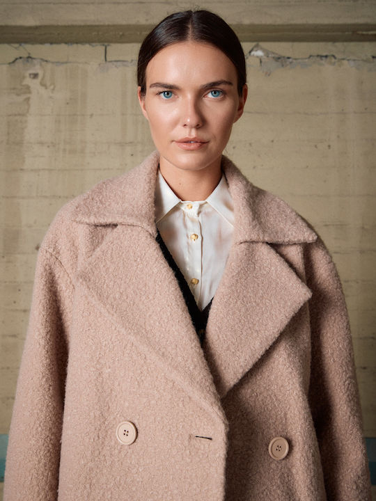 Women's Beige Coat Oversized with Buttons