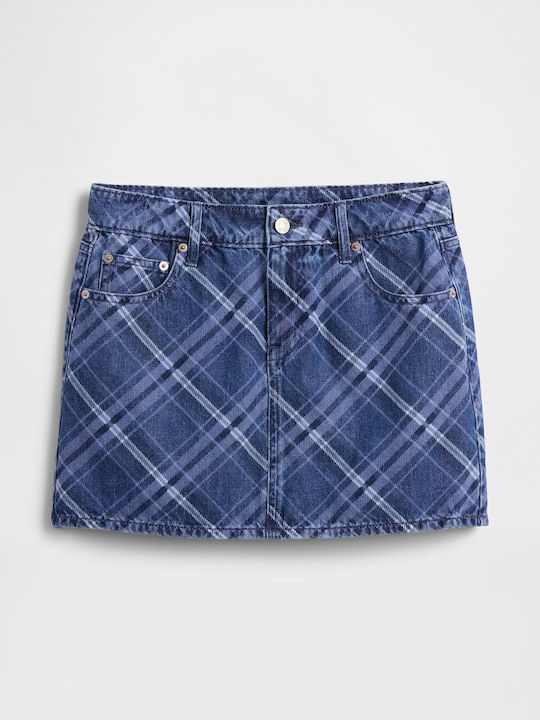 Τζιν Mini Φούστα Καρό Dark Blue Indigo