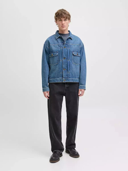 Ανδρικό Παντελόνι Τζιν με Relaxed Straight Εφαρμογή Black Denim