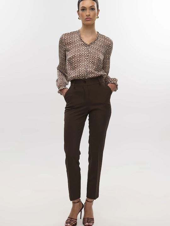 Damen Hoch tailliert Stoff Hose Brown