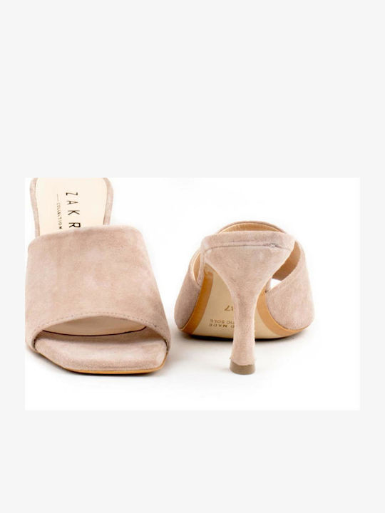 Suede Mules with Heel in Pink Color