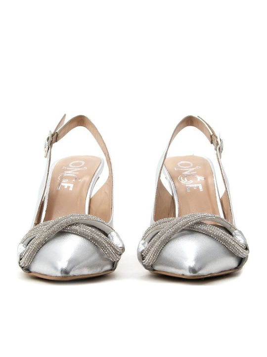 Once Upon a Shoe Δερμάτινες Γόβες με Λουράκι & Ψηλό Τακούνι Ασημί Once Upon a Shoe Δερμάτινες Γόβες με Λουράκι & Ψηλό Τακούνι Ασημί