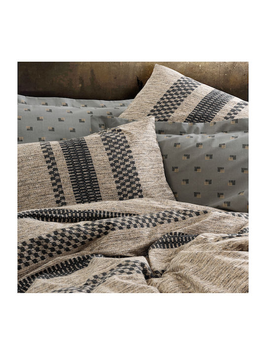 Cotton Box Bettbezug-Set Baumwolle Doppelbett mit 2 Kissenbezügen 200x220 Box 4 Brown - Grey