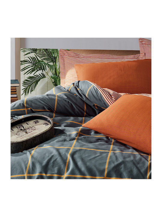Cotton Box Duvet Cover Set Cotton Single with Pillowcase 160x220 Cinnamon - Blue