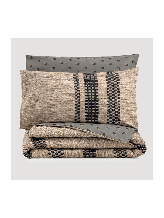 Cotton Box Bettbezug-Set Baumwolle Doppelbett mit 2 Kissenbezügen 200x220 Box 4 Brown - Grey
