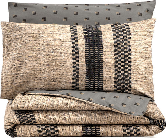 Cotton Box Duvet Cover Set Cotton Single with Pillowcase 160x220 Arlo Brown - Grey