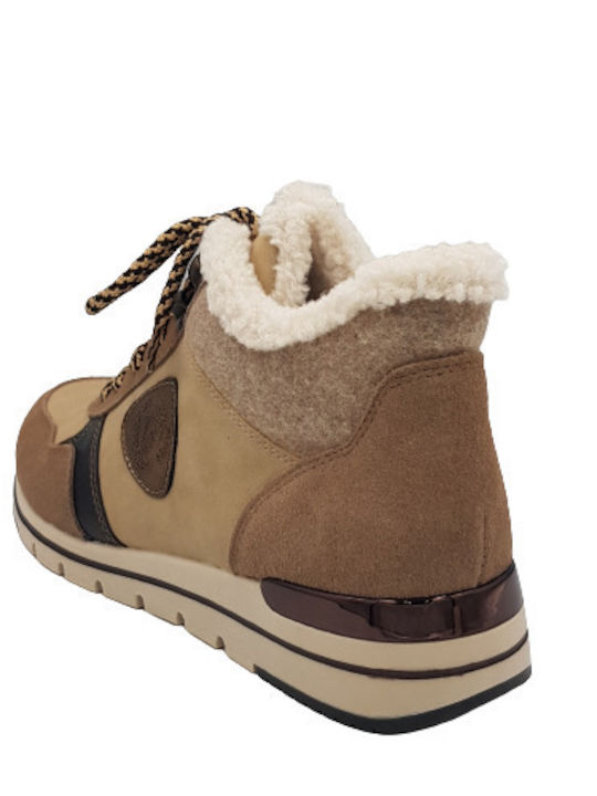 Leather Women's Ankle Boots with Fur Beige