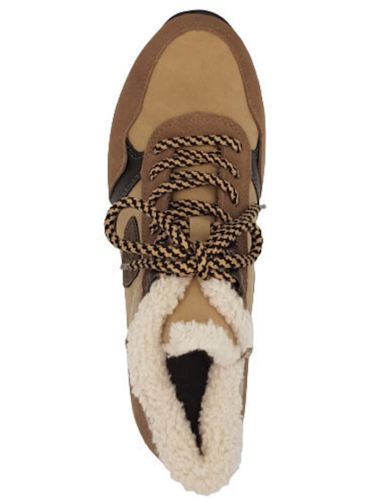 Leather Women's Ankle Boots with Fur Beige