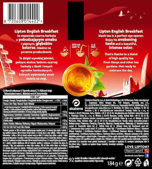 Lipton Τσάι Lipton Μαύρο English Breakfast 92 Φακελάκια