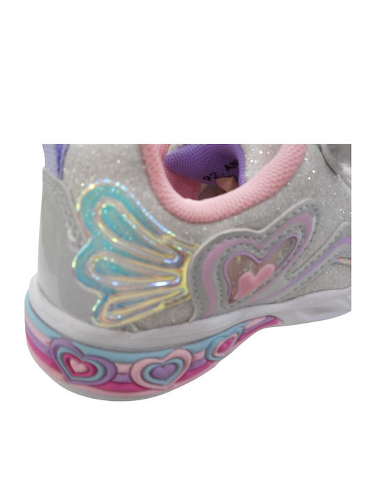 Kids Sneakers with Hoop & Loop Closure and Silver Lights