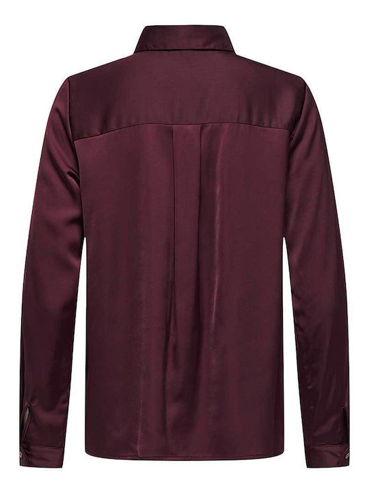 Shirt Women's Satin Long Sleeve Shirt Burgundy