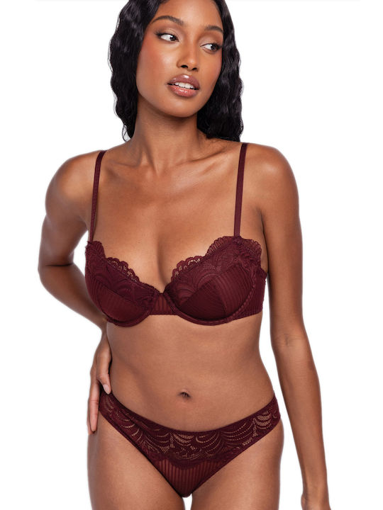 Bordeaux & Beige Сутиен с лека подложка & с Банели 2Pack