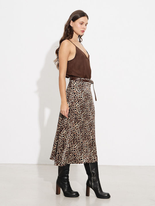 Midi Fustă Leopard Maro