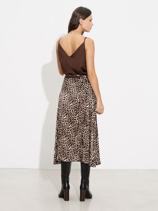 Midi Fustă Leopard Maro
