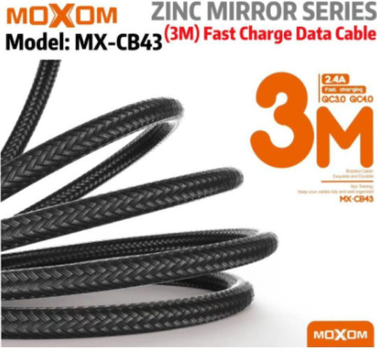 Moxom Braided USB 2.0 to micro USB Cable Ασημί 3m 6455 1τμχ