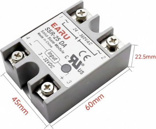 Earu Ssr-25da 25a Output Ac24-380v Solid State Relay
