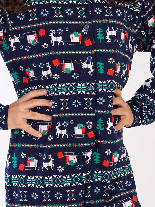 Vienetta Secret Kids' One-piece Pajamas Winter Cotton Blue Marine