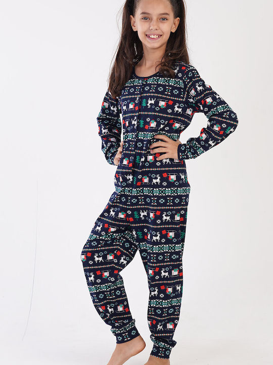 Vienetta Secret Kids' One-piece Pajamas Winter Cotton Blue Marine