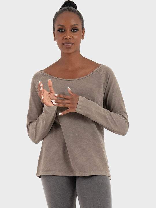 Women's Blouse Cotton Long Sleeve Light Brown