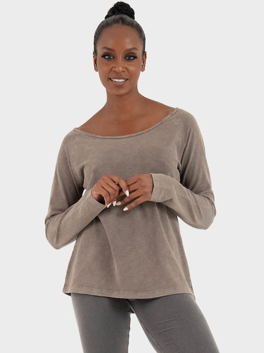 Women's Blouse Cotton Long Sleeve Light Brown