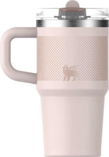 Stanley Flip Handled Tumbler Thermos Stainless Steel 591ml Pink with Straw and Handle