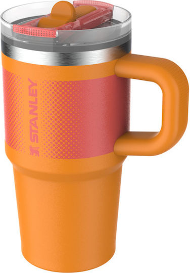 Stanley Quencher Protour Handled Tumbler Thermos Bottle Stainless Steel 591ml Orange With Straw And Handle