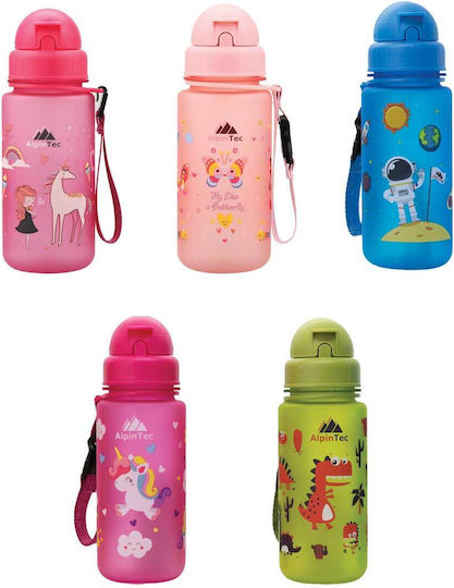 AlpinPro Kids Water Bottle Butterfly Plastic with Straw Non Spill Kids 400ml
