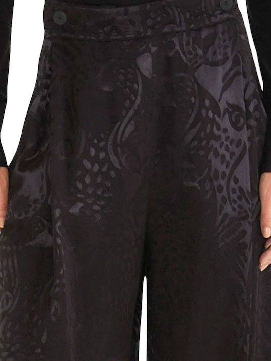 Damen Stoff Hose Leopard Black