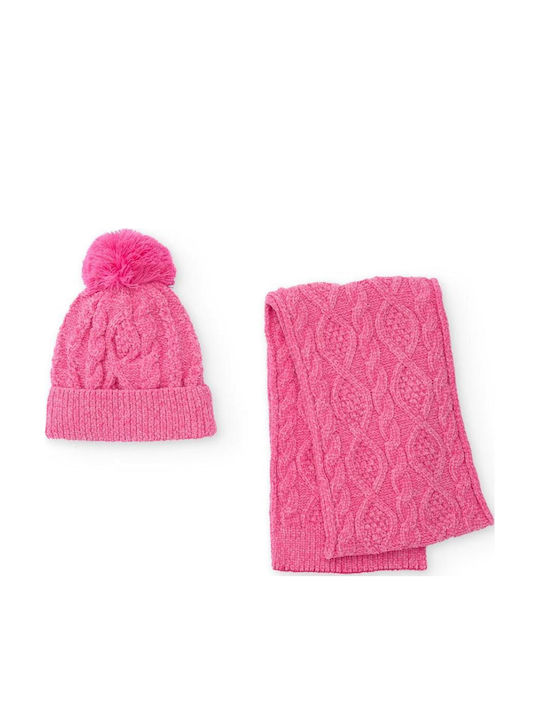 Kids Beanie Set with Scarf Knitted Pink 2pcs