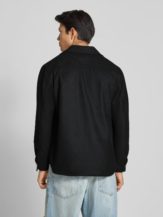 Μακρυμάνικo Overshirt σε Κανονική Γραμμή Μαυρο