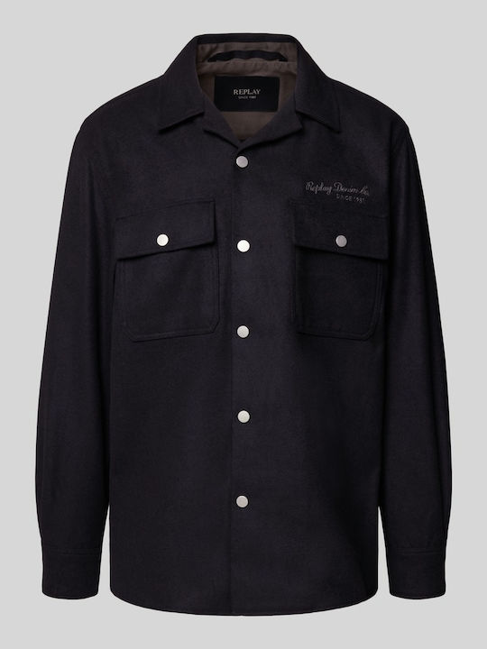 Μακρυμάνικo Overshirt σε Κανονική Γραμμή Μαυρο