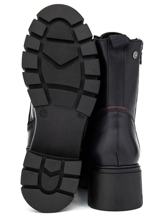 Leather Women's Ankle Boots with Medium Heel Black