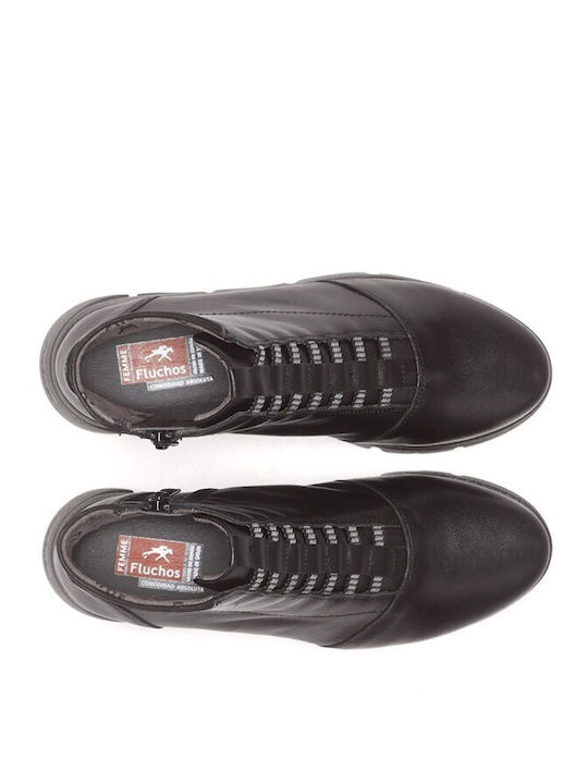 Leder Damen Stiefeletten mit Plattform Schwarz