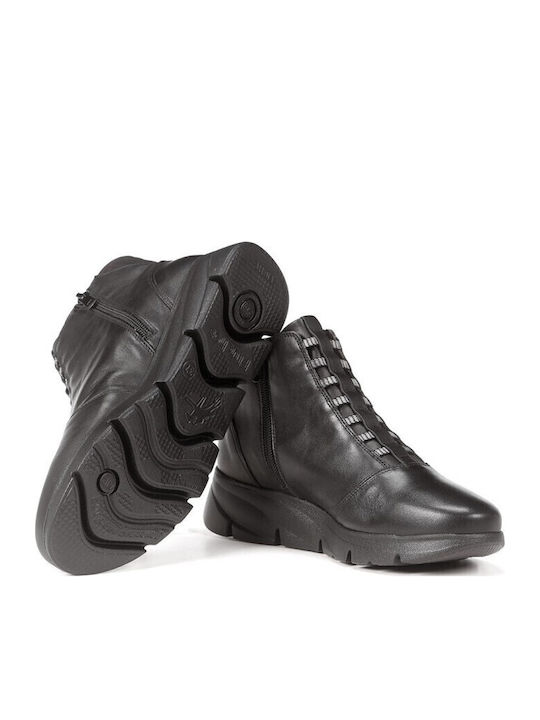 Leder Damen Stiefeletten mit Plattform Schwarz