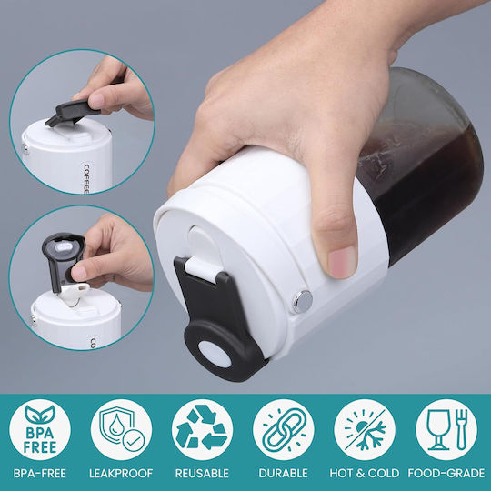 Belle Vous Pahar Termos Din Plastic 400ml Alb/transparent Cu Pai Și Mâner