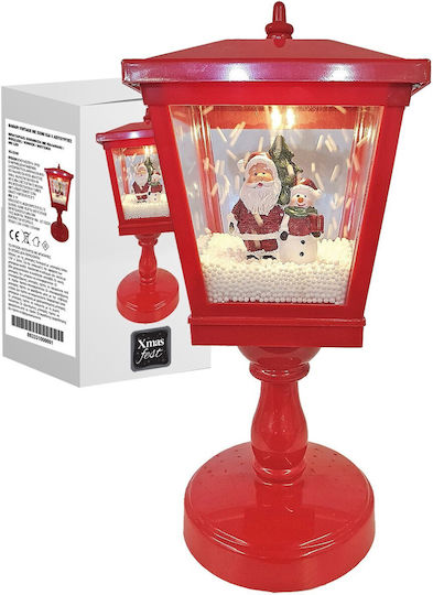 XMASfest Vintage Christmas Plastic Red Battery Lantern 32x13cm with Snow and 4 Functions