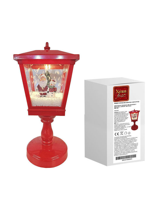 XMASfest Vintage Christmas Plastic Red Battery Lantern 32x13cm with Snow and 4 Functions