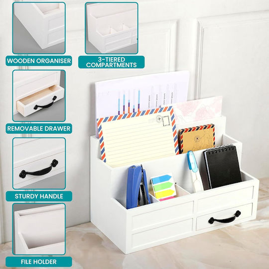 Organizator de Birou Belle Vous 5 Compartimente 1 Sertar 31 X 15 X 19 Cm din Lemn Alb
