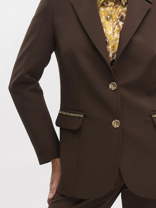 Fibes Blazer pentru femei Crep Sacou Brown