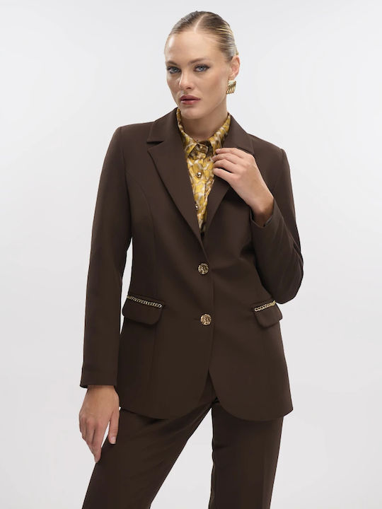 Fibes Blazer pentru femei Crep Sacou Brown