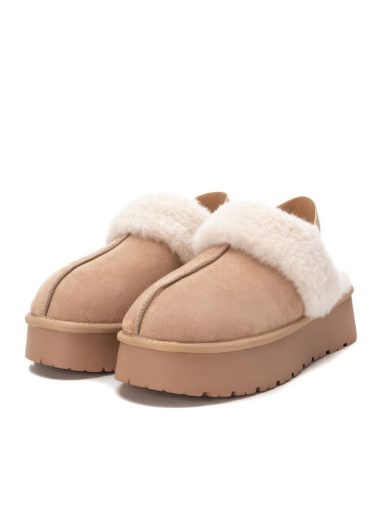 Winter Women's Slippers with Fur Beige