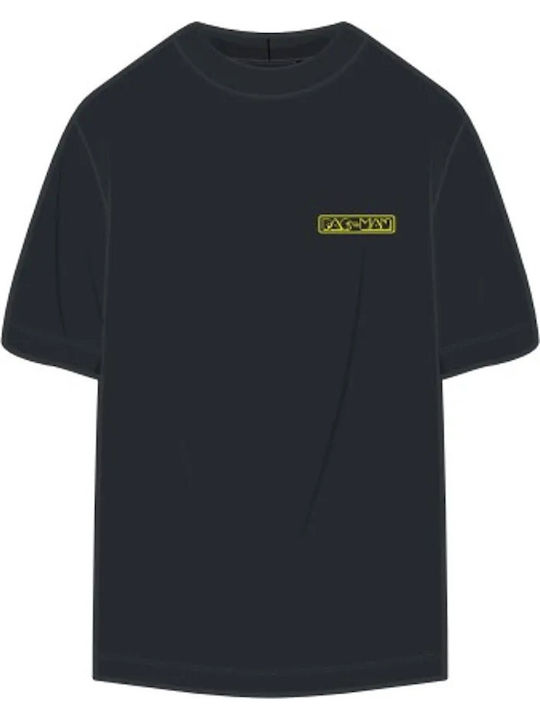 Pac-man Retro T-shirt – Schwarzes Bedrucktes T-Shirt mit Geistern und Punktestand