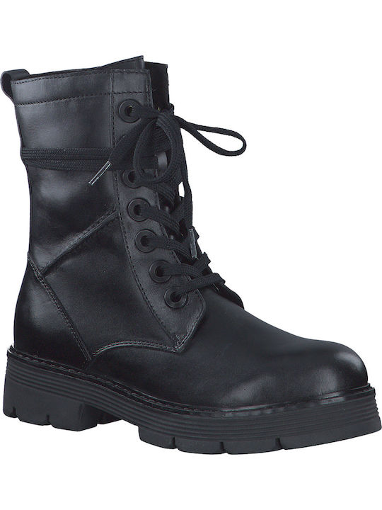 Leather Women's Ankle Boots with Fur Black