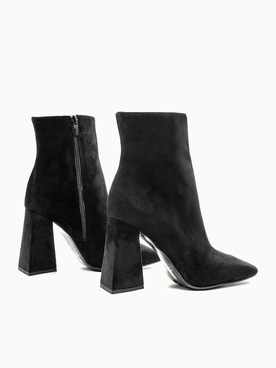 Suede Women's Ankle Boots with High Heel Black